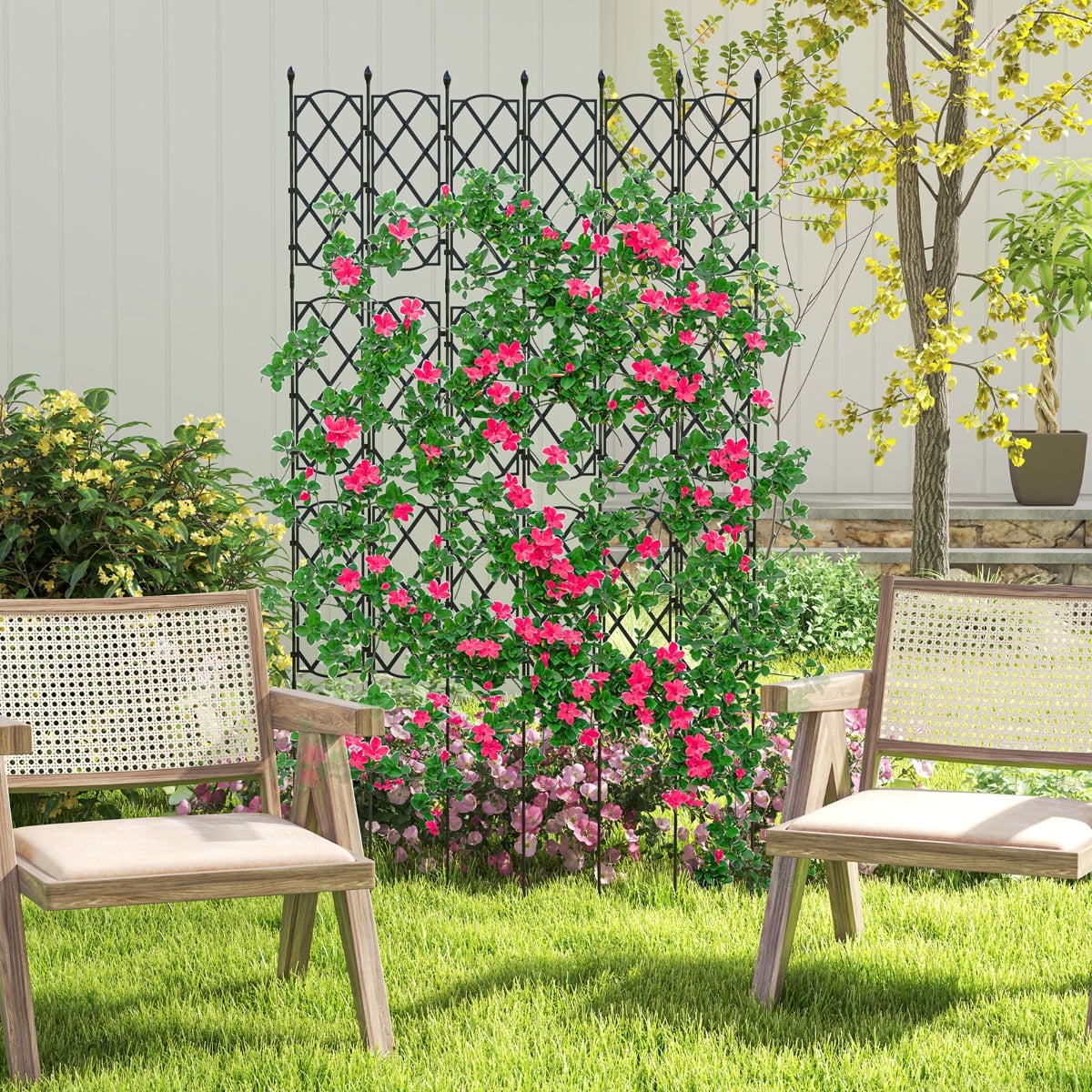 Outdoor Plant Support Frame with Adjustable Shapes and Ground Stakes