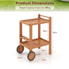 Indoor Outdoor Wood Bar Cart with Wine Bottle Holders and 2 Rubber Wheels
