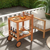 Indoor Outdoor Wood Bar Cart with Wine Bottle Holders and 2 Rubber Wheels