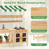 Outdoor Wooden Pretend Play Kitchen with Canopy and 4 Stoves-Natural