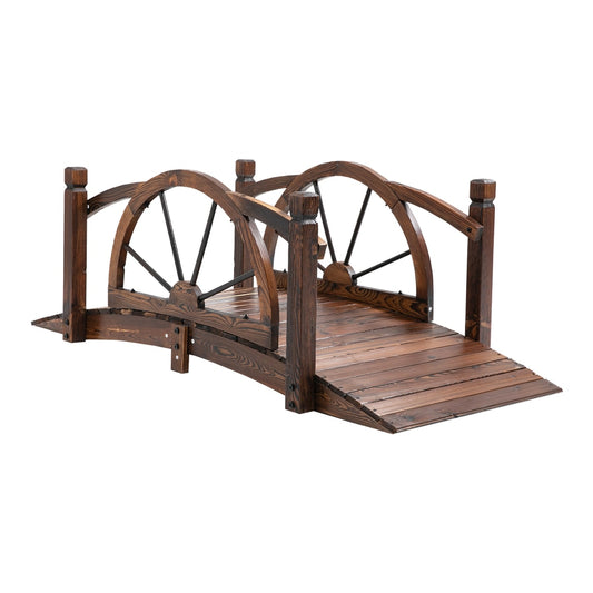 Outsunny 1.5M Wooden Garden Bridge Decorative Arc Footbridge in a Carbonised Finish
