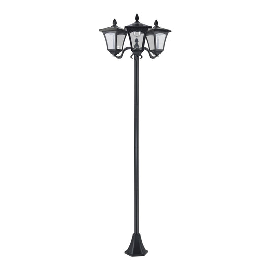 Outsunny 1.8m Traditional Victorian Style 3 Way Head Outdoor Garden Solar Post Lamp in black