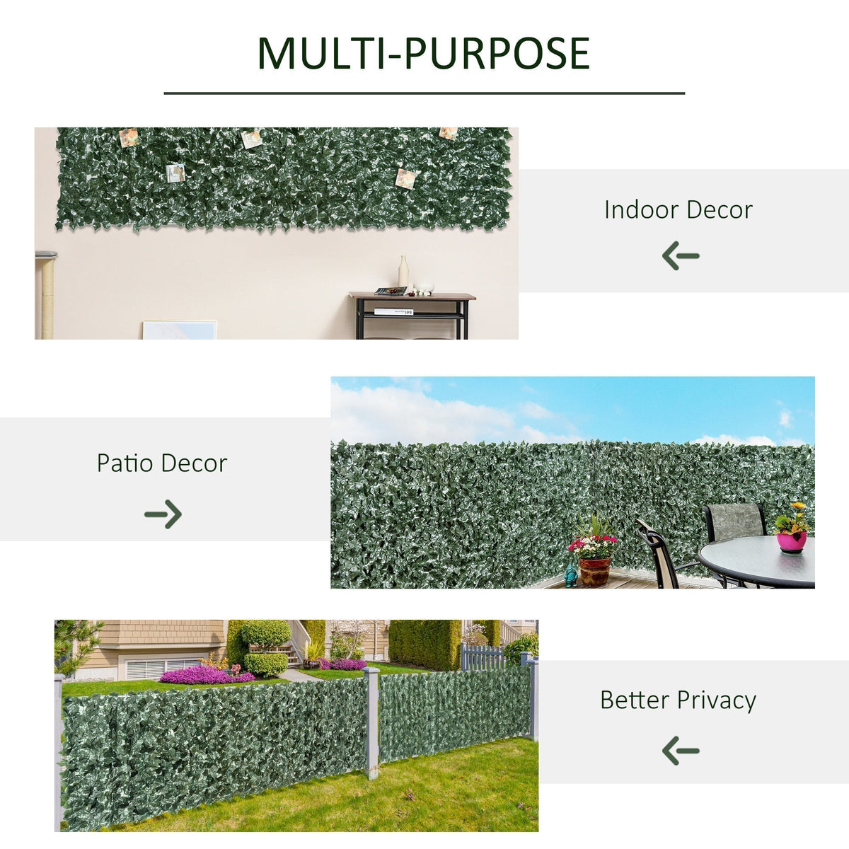 The artificial leaf hedge screen privacy fence panel shown as a versatile garden and indoor decor solution