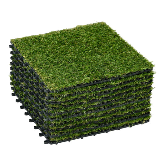 Outsunny 10-Piece Artificial Grass Set in Dark Green
