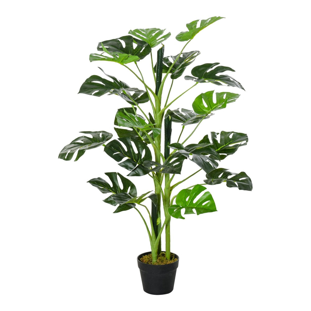 Outsunny 100cm/3.3FT Artificial Monstera Tree, a tall green plant with large split leaves in a black pot