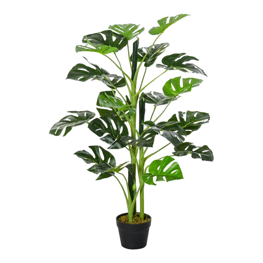 Outsunny 100cm/3.3FT Artificial Monstera Tree, a tall green plant with large split leaves in a black pot