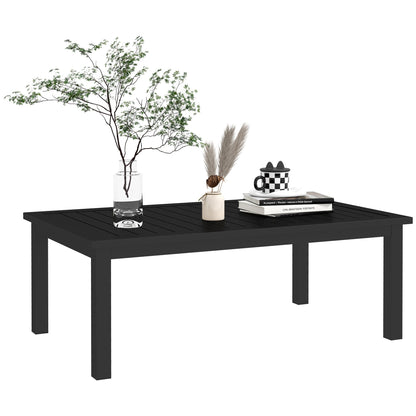 Outsunny Aluminium Outdoor Coffee Table in black with a vase of plants on top
