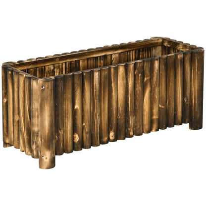 Outsunny 100L Raised Flower Bed a rectangular wooden planter with vertical logs on a white background