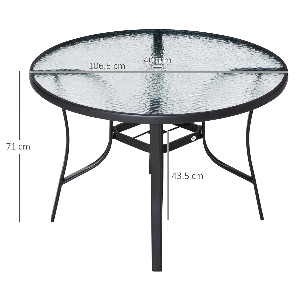 Diagram showing the dimensions of the round garden table