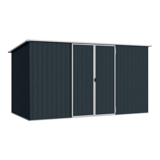 Outsunny Galvanised Steel Garden Shed, a dark grey metal outdoor storage unit with double doors