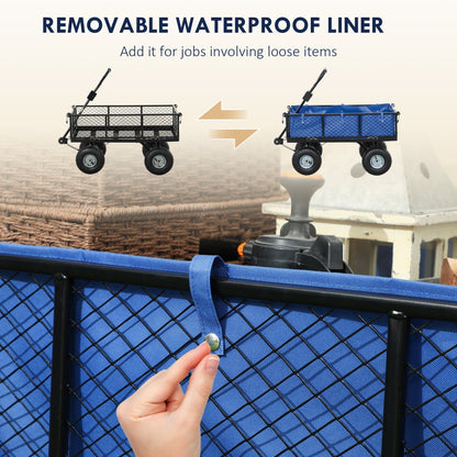 Close up of a hand attaching the waterproof liner to the garden trolley