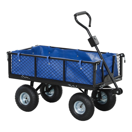 Outsunny 114L Steel Frame Garden Cart Trolley with a blue liner and black steel frame