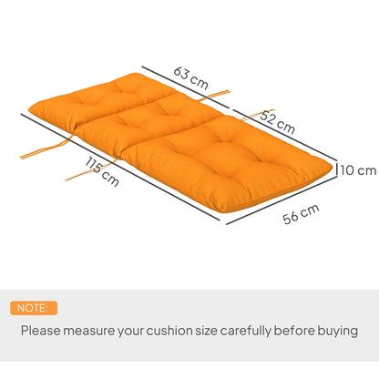 The orange seat cushion with dimensions shown for size guidance