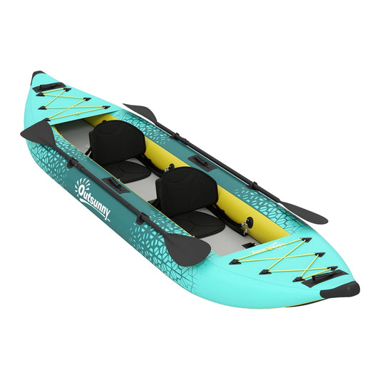 Outsunny 12.5' Inflatable Kayak Set in Blue and Yellow
