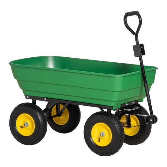 Outsunny 125 Litre Large Garden Cart Heavy Duty 4 Wheel Trolley shown from a side angle