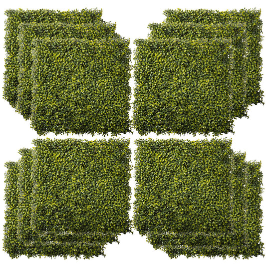 Outsunny 12PCS Artificial Boxwood Wall Panels Grass Privacy Fence Screen, a set of four panels arranged in a square