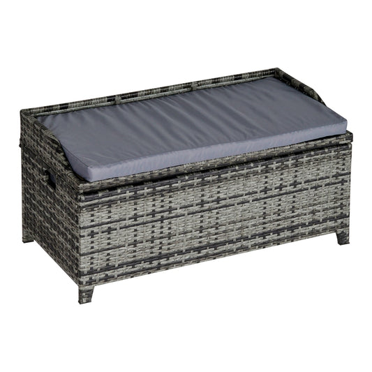 Outsunny 130 L Rattan Garden Storage Box in Mixed Grey