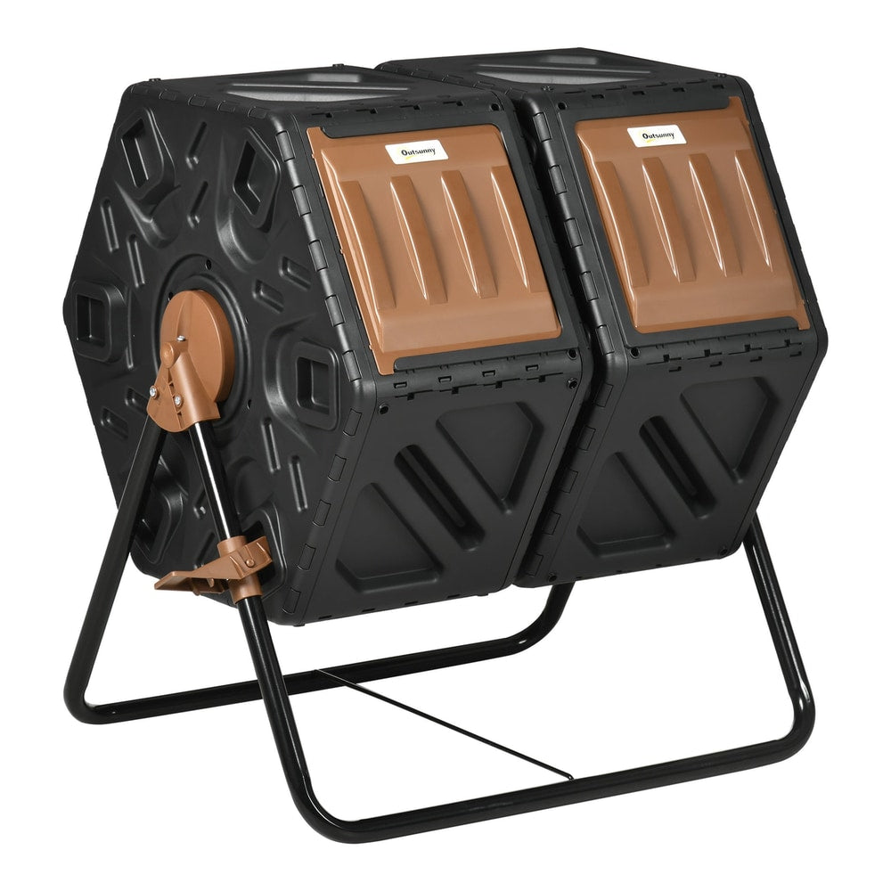 Outsunny 130L Double Chamber Composter with two black rotating bins on a sturdy metal frame