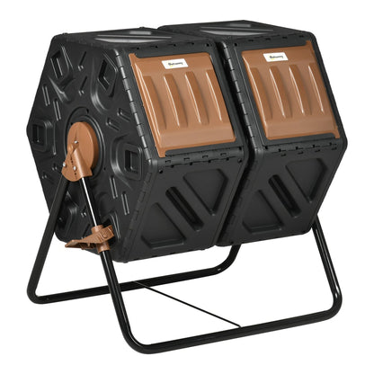 Outsunny 130L Double Chamber Composter with two black rotating bins on a sturdy metal frame