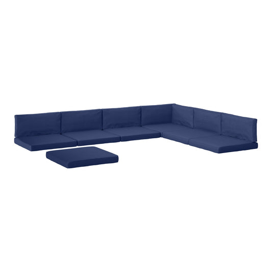 Outsunny 14-piece Dining Set Cushions in dark blue arranged in an L-shape with a separate footstool