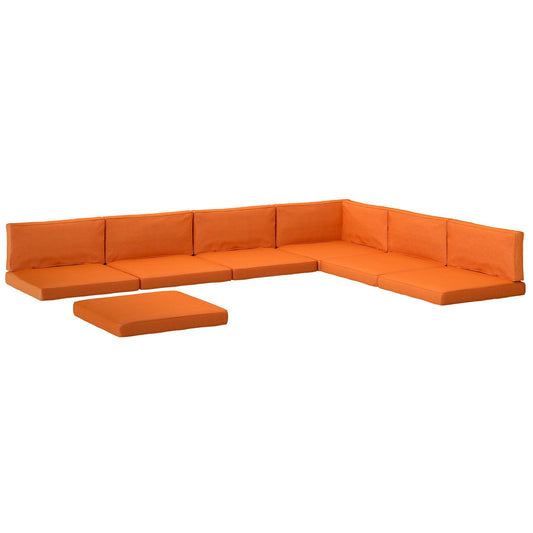 Outsunny 14-piece Dining Set Cushions in orange, showing a sectional arrangement of seat and back cushions
