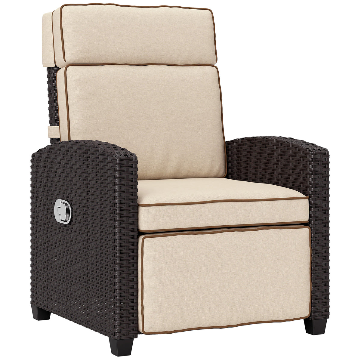 Outsunny 145° Reclining Rattan Armchair in Dark Brown and Khaki