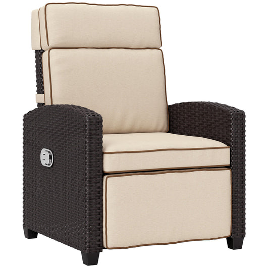 Outsunny 145° Reclining Rattan Armchair in Dark Brown and Khaki