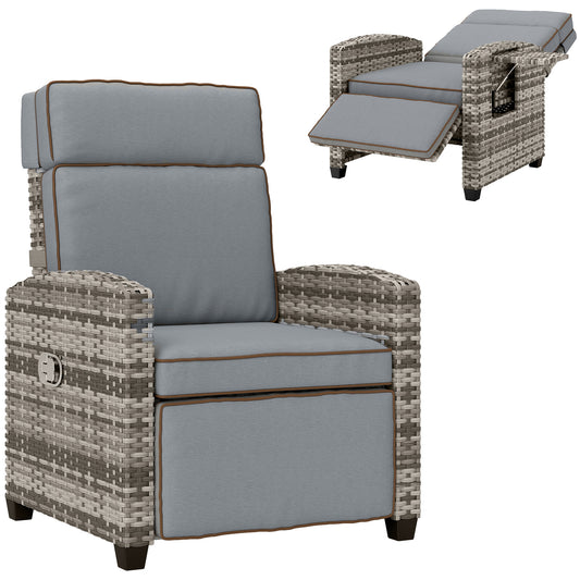Outsunny 145° Reclining Rattan Armchair with Footrest in Mixed Grey and Grey