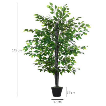 The artificial plant shown with vertical and horizontal lines indicating its height and pot width