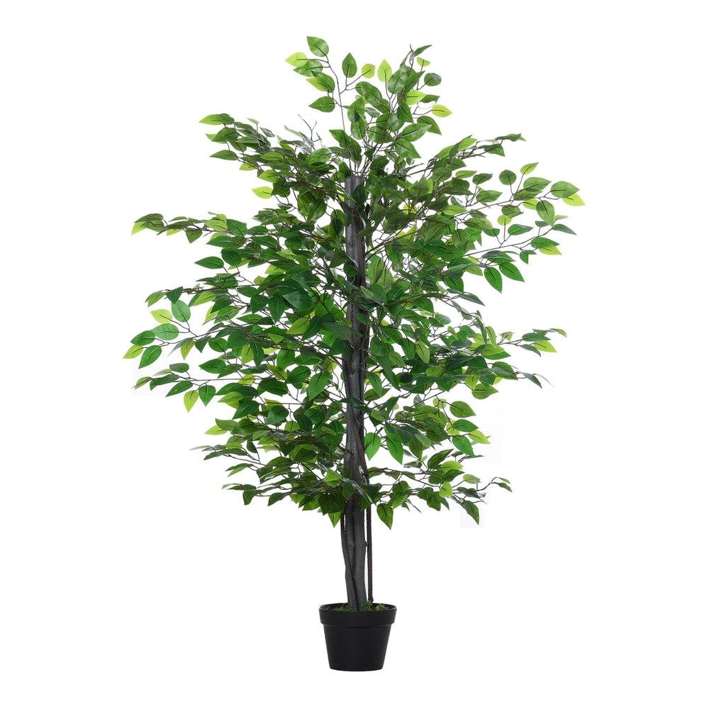 Outsunny Set of 2 Artificial Plants White Rose Floral in Pot, a tall green leafy plant in a black pot