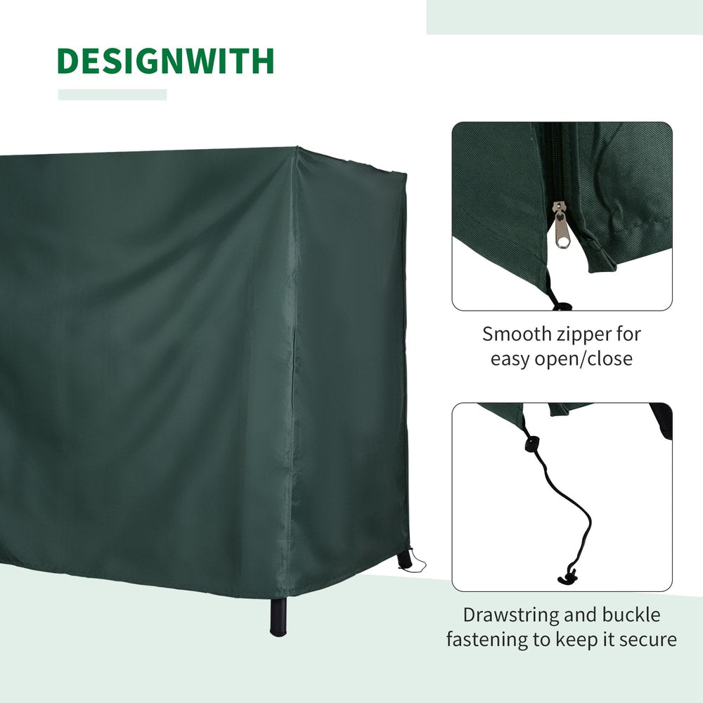 Close up of the green protective cover showing zipper and drawstring
