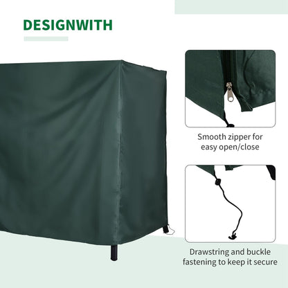 Close up of the green protective cover showing zipper and drawstring