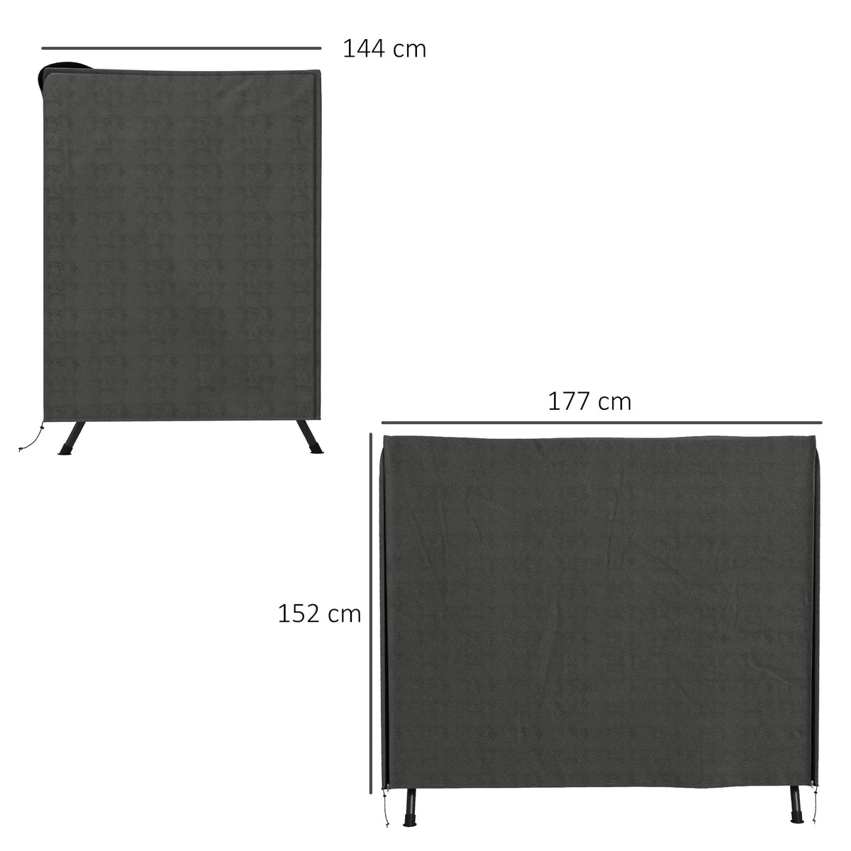 Size diagram of the grey swing chair cover showing dimensions