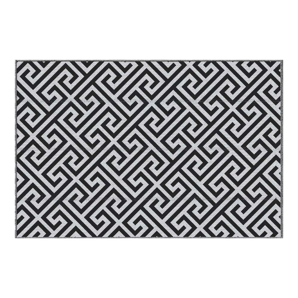 Outsunny Outdoor Rug with a black and white geometric pattern laid out flat