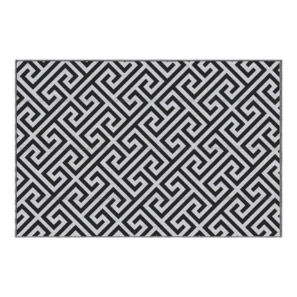 Outsunny Outdoor Rug with a black and white geometric pattern laid out flat