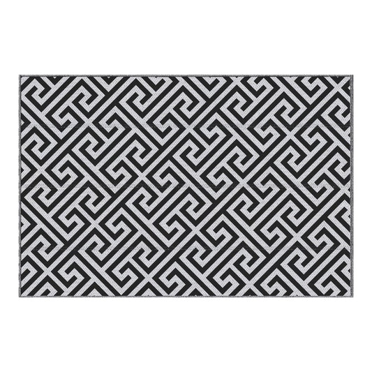 Outsunny Outdoor Rug with a black and white geometric pattern laid out flat