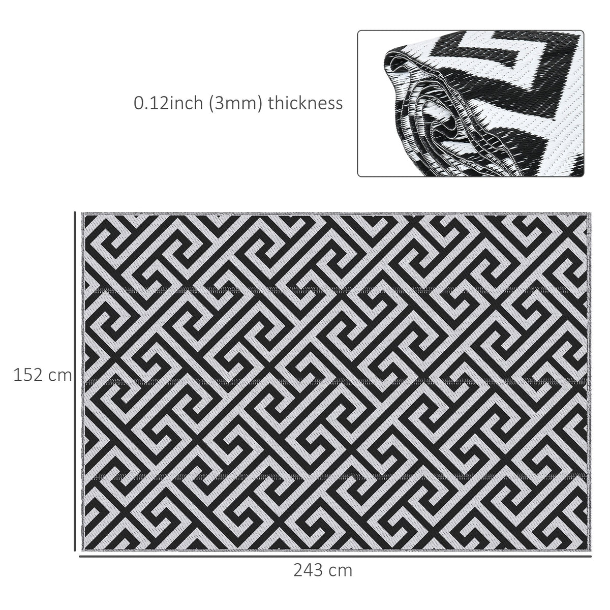Outsunny Outdoor Rug in Black and White