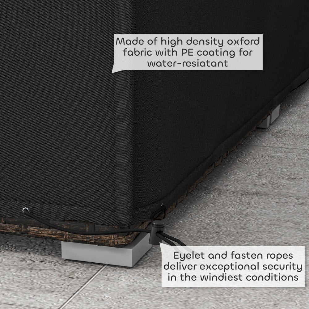 Close up of the furniture cover showing eyelets and fasten ropes for security