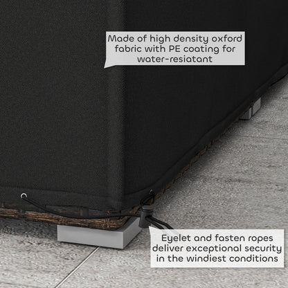 Close up of the furniture cover showing eyelets and fasten ropes for security