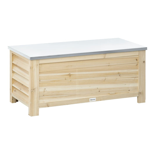 Outsunny 155L Outdoor Storage Box with metal lid and slatted wooden sides