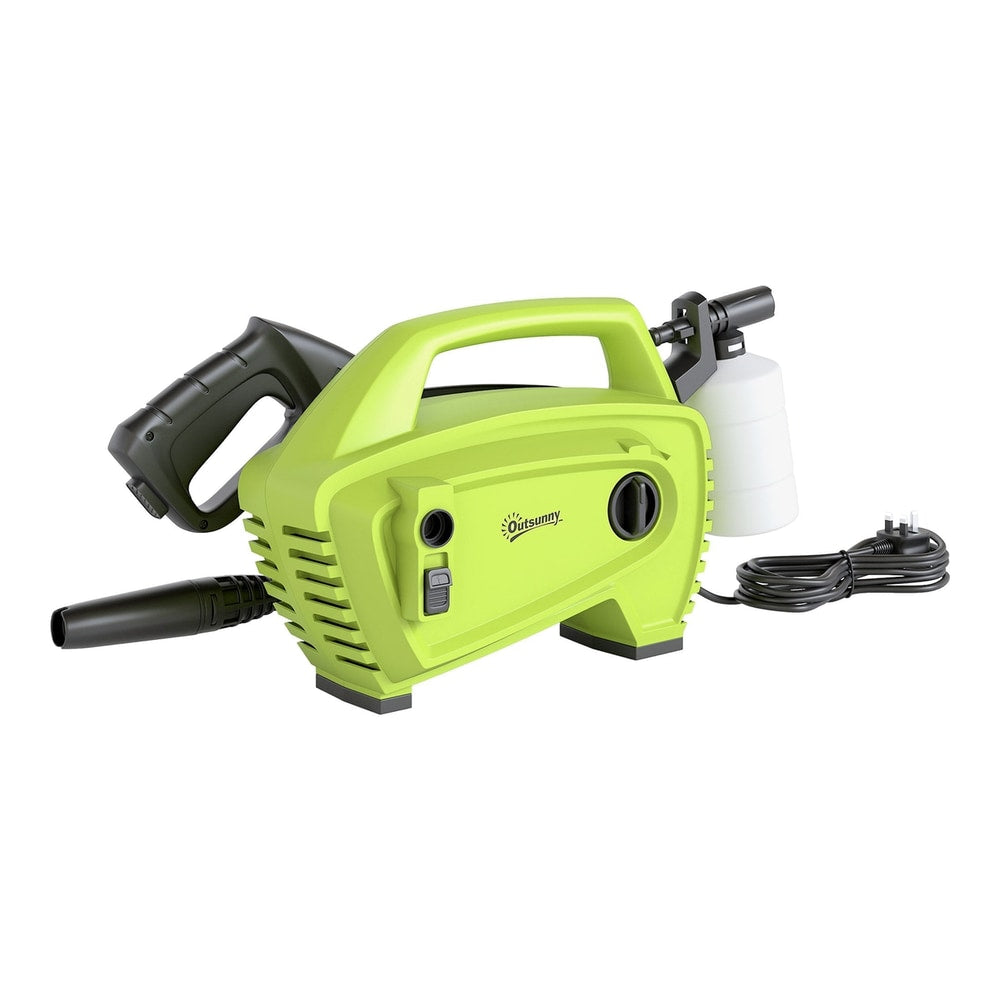Outsunny 1600W 130-Bar Pressure Washer in green with a black handle and hose