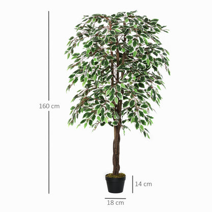 The artificial plants shown with height and width dimensions indicated by black lines