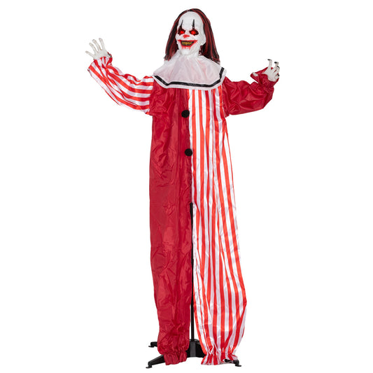 Outsunny 165 cm Life Size Halloween Animated Clown standing on a black stand against a white background