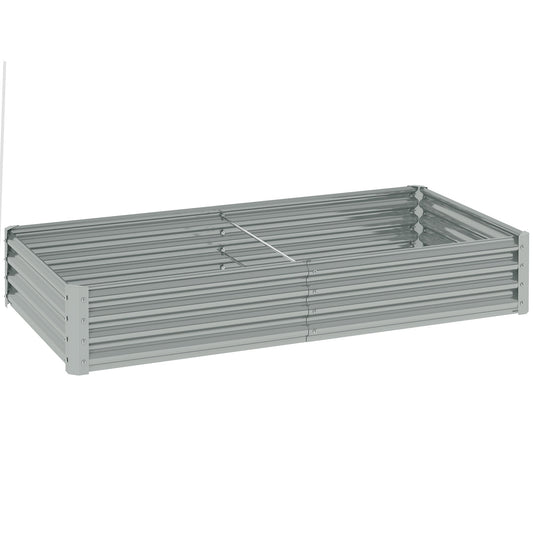 Outsunny Galvanised Steel Open Planter, a long rectangular raised garden bed with a silver finish