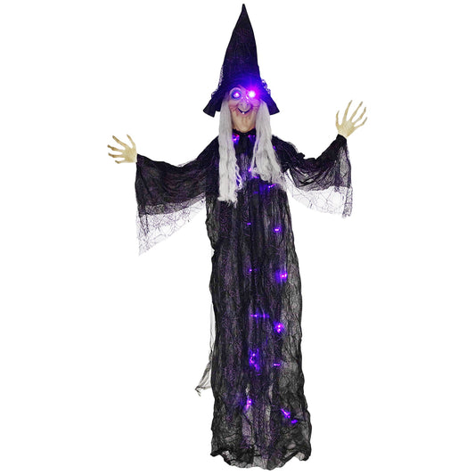Outsunny 183 cm Life Size Halloween Animated Hanging Witch with glowing purple LED lights