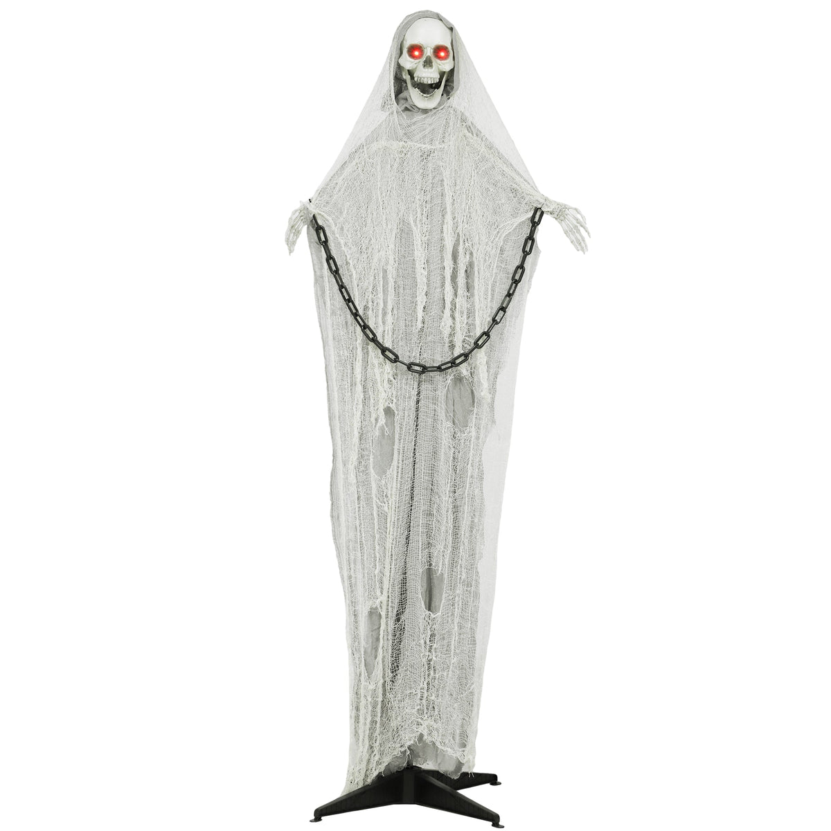 Outsunny 183 cm Life Size Halloween Animated Skeleton Grim Reaper standing on a black cross base