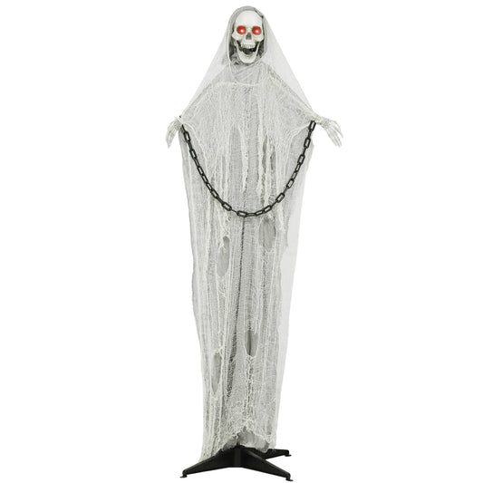 Outsunny 183 cm Life Size Halloween Animated Skeleton Grim Reaper standing on a black cross base