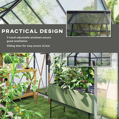 The garden greenhouse interior highlighting the adjustable roof window and sliding door mechanism