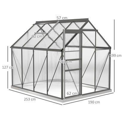 The garden greenhouse shown with dimension lines and labels indicating its overall size