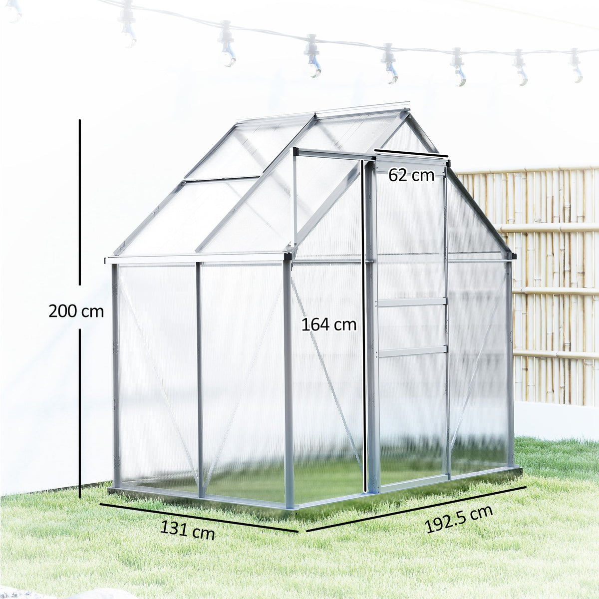 The garden greenhouse shown against a white background with black dimension lines and labels